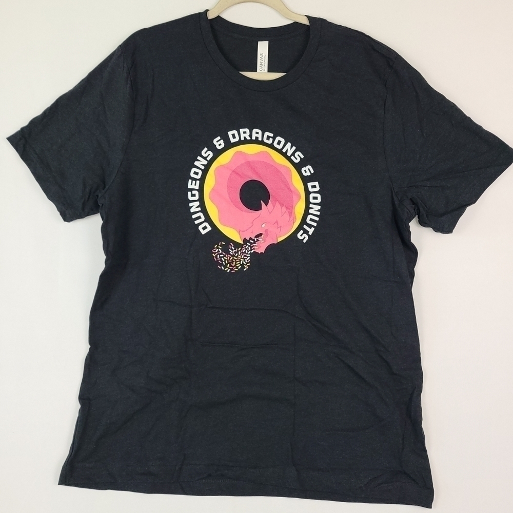 NEW Canvas Dungeons & Dragons Donuts Men's Black Heather T-Shirt Sz XL